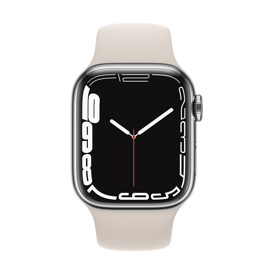 Apple Watch Series 7 GPS + Cellular, 45mm Stainless Steel Case with Sport Band - Regular APPLE