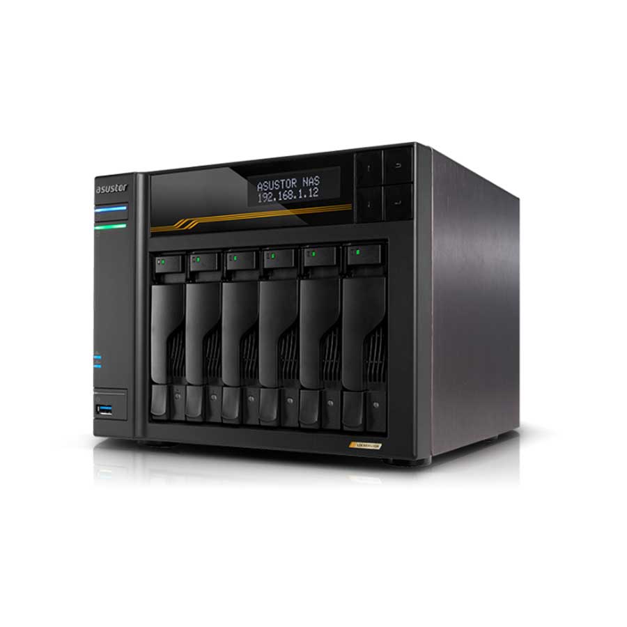 Asustor Lockerstor 6 Gen3 6 Bay NAS, Quad-Core 2.3GHz CPU, Dual USB 4 Ports, Dual 10GbE Ports, Dual ASUSTOR
